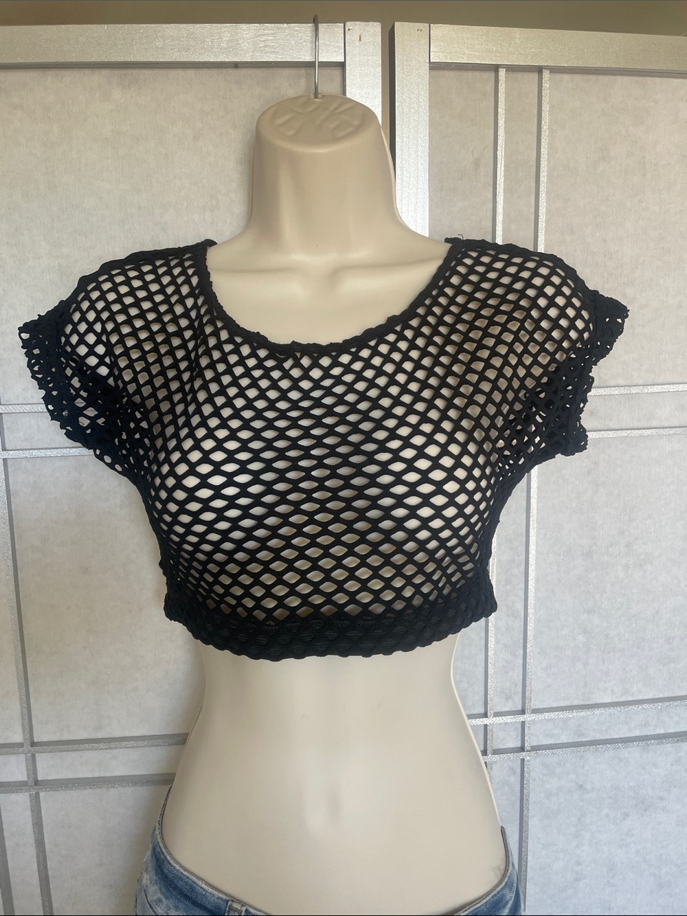 Elisabetta Rogiani Black Fishnet Crop Top Cover-Up